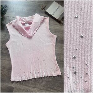 Finesse Pastel Pink Cowl Neck Sleeveless Top w Tiny Star Embellishments. Size L